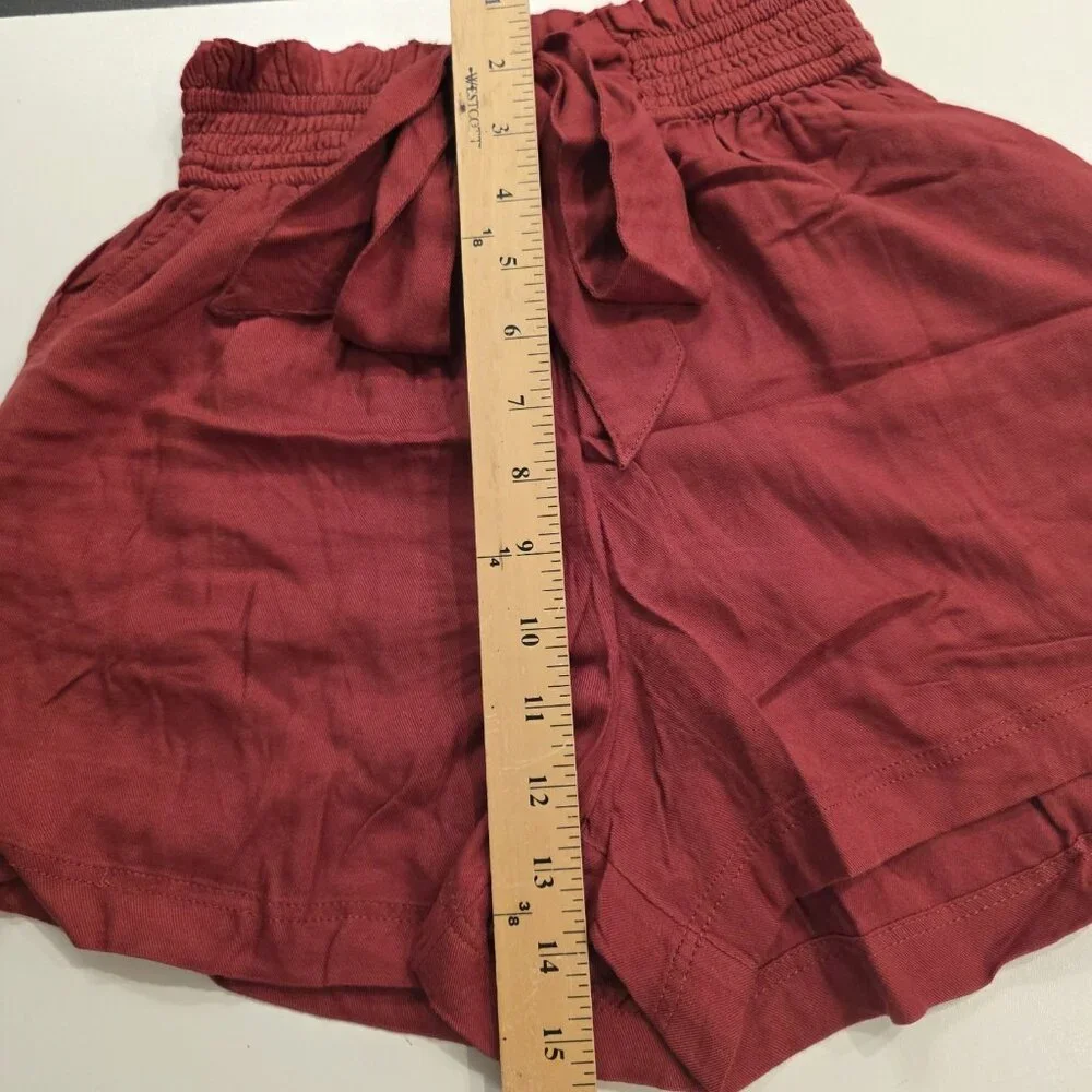 Hollister Ultra High-Rise Paper Bag Shorts Belted Red‎ Soft Flowy Viscose XS NEW